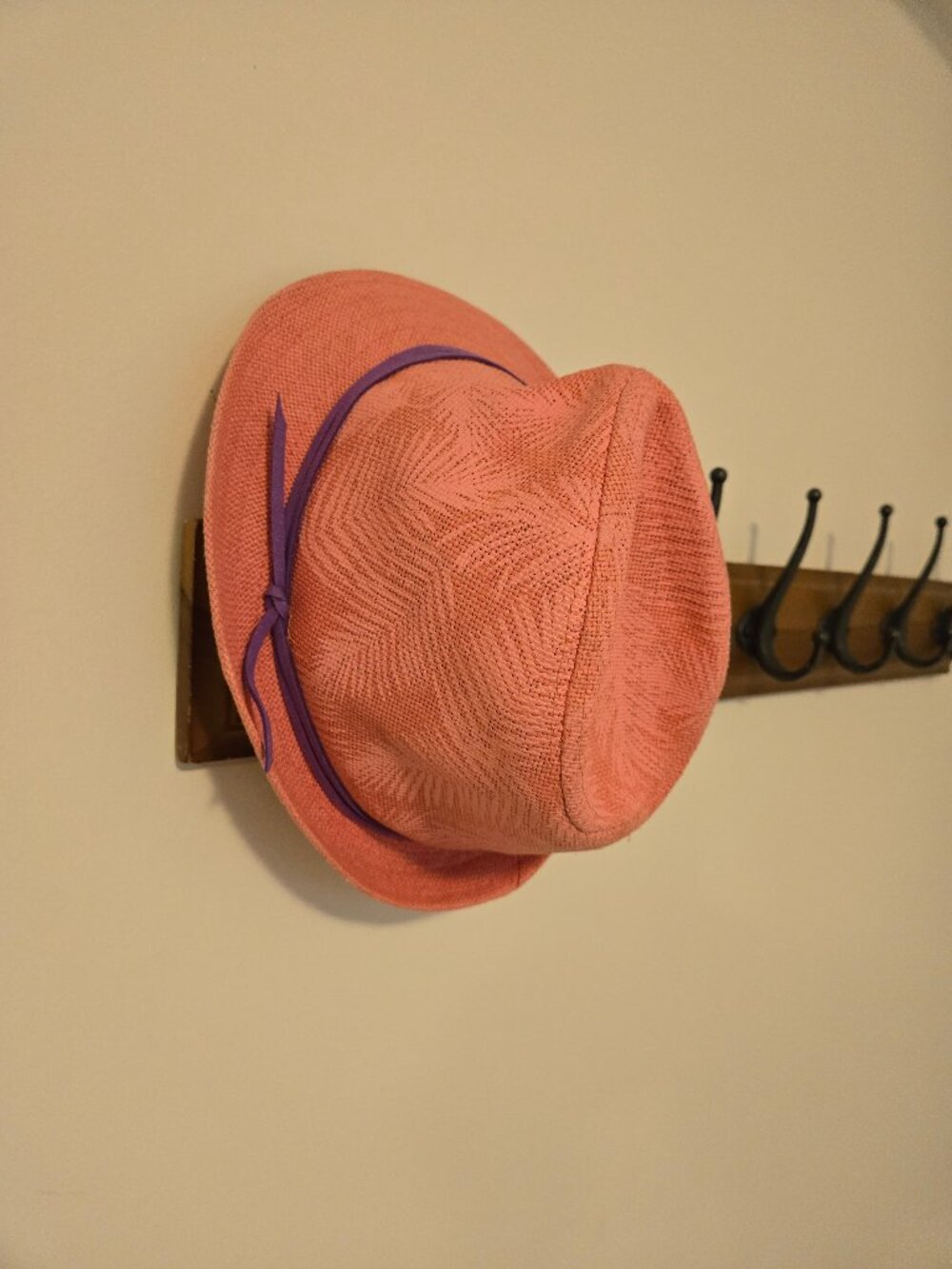 Childrens Pink Straw Fedora with Purple Band - XL